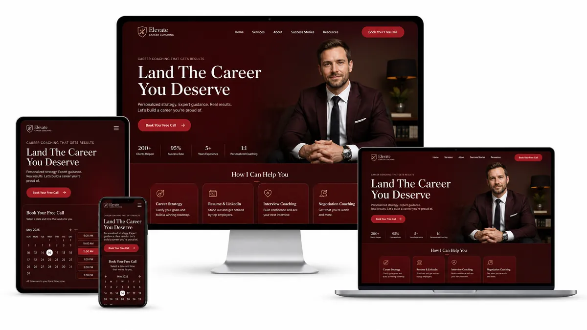 Done-for-you online coaching website example with lead capture form