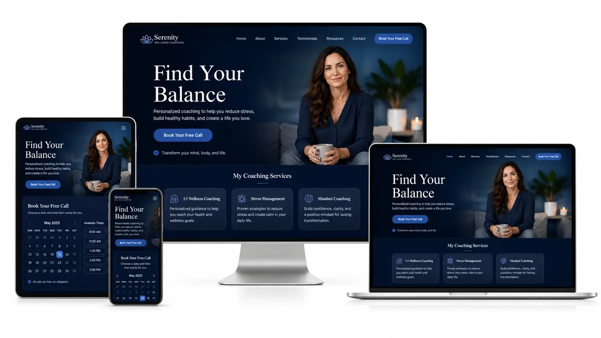 Custom coaching website design example built for a business coach