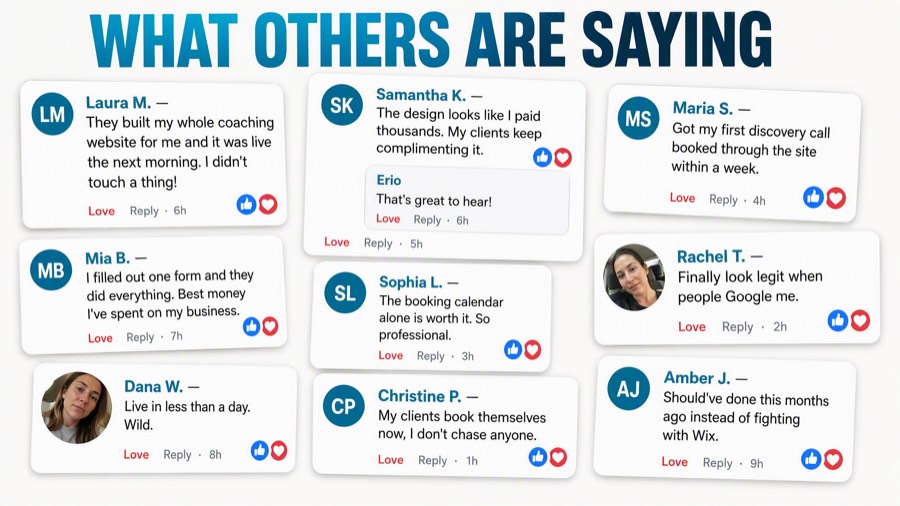 Customer reviews about their coaching websites